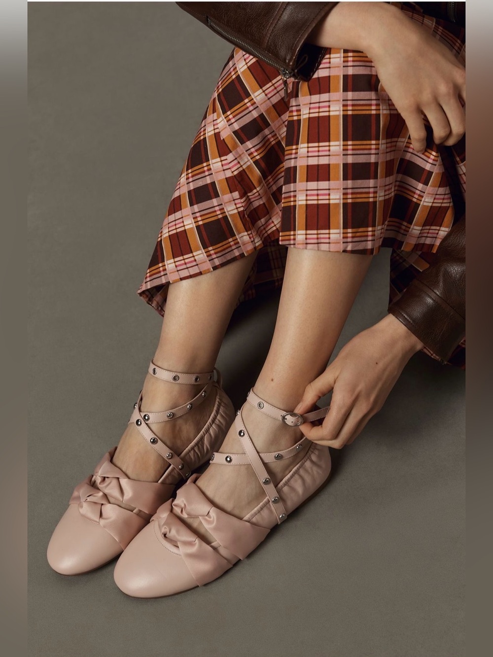 Anthropologie Maeve Moto Strap Studded Ballet Flats